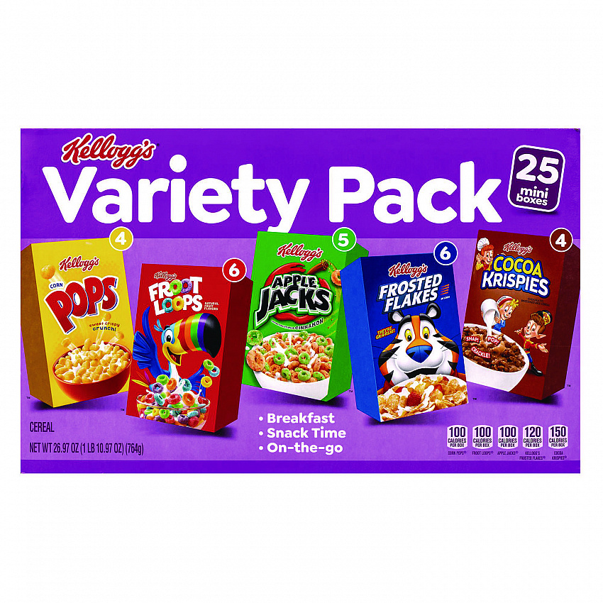 Cereal Assortment Pack, Assorted Flavors, Single Serve Box, 25/Carton (22002287)