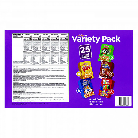 Cereal Assortment Pack, Assorted Flavors, Single Serve Box, 25/Carton (22002287)