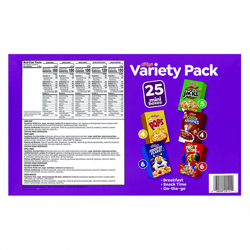 Cereal Assortment Pack, Assorted Flavors, Single Serve Box, 25/Carton (22002287)