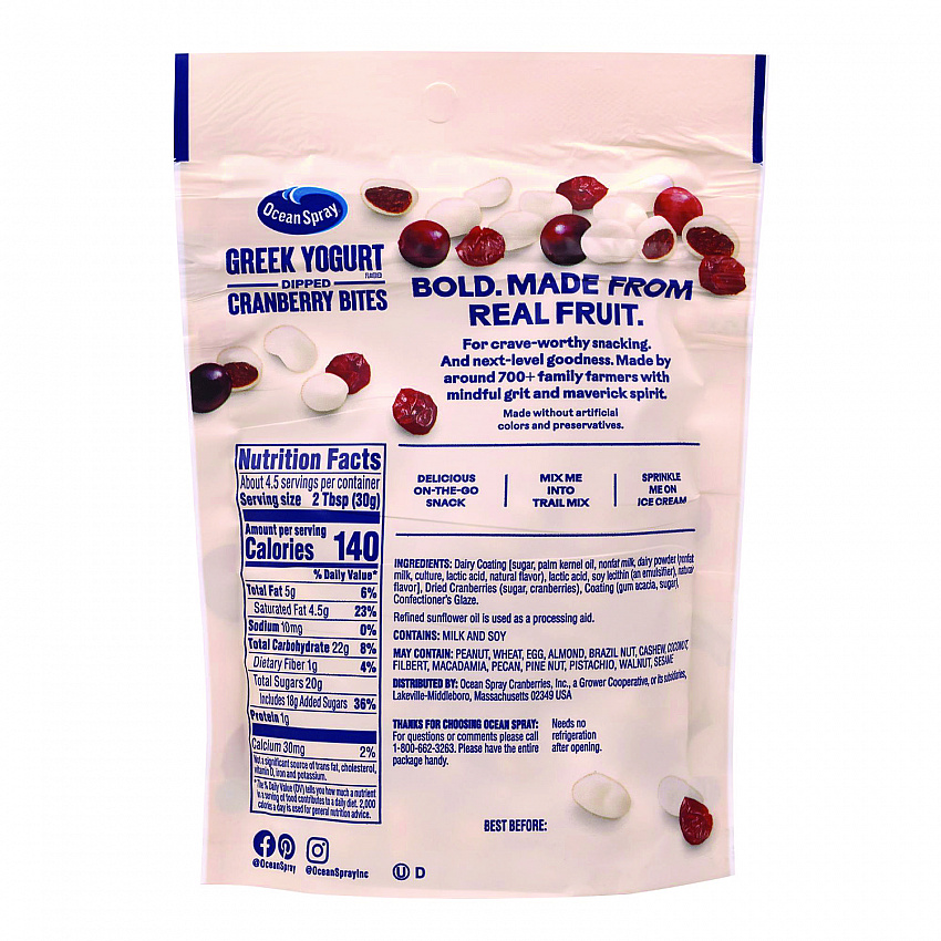 Greek Yogurt Dipped Cranberry Bites, Cranberry/Yogurt, 5 oz Bag, 12/Carton (22002298)
