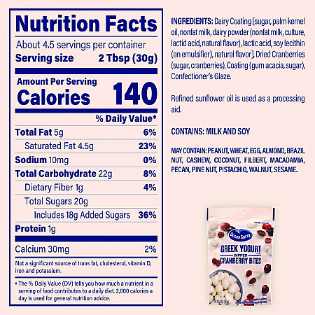 Greek Yogurt Dipped Cranberry Bites, Cranberry/Yogurt, 5 oz Bag, 12/Carton (22002298)
