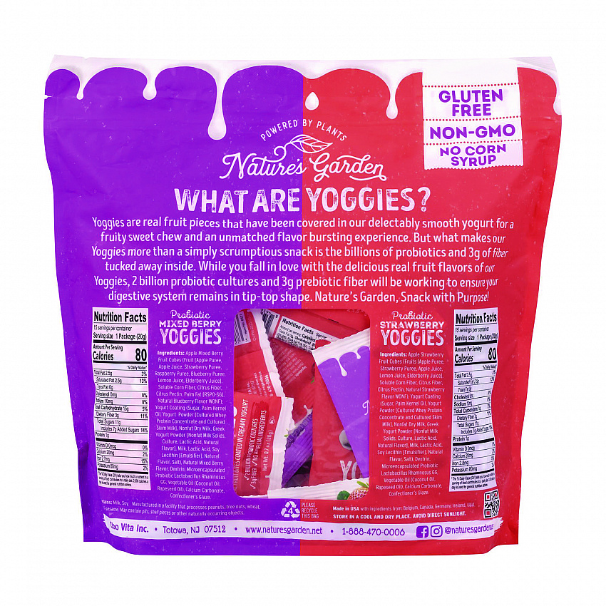 Probiotic Yoggies Variety Snack Pack, Assorted Flavors, 0.7 oz Bag, 30/Carton (22002303)