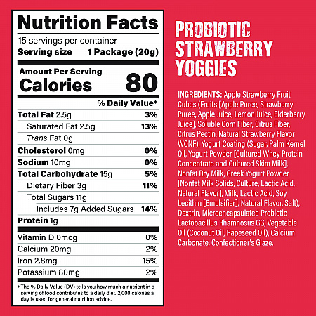 Probiotic Yoggies Variety Snack Pack, Assorted Flavors, 0.7 oz Bag, 30/Carton (22002303)