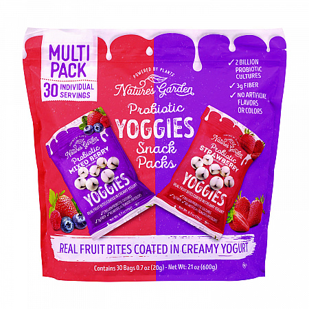 Probiotic Yoggies Variety Snack Pack, Assorted Flavors, 0.7 oz Bag, 30/Carton (22002303)