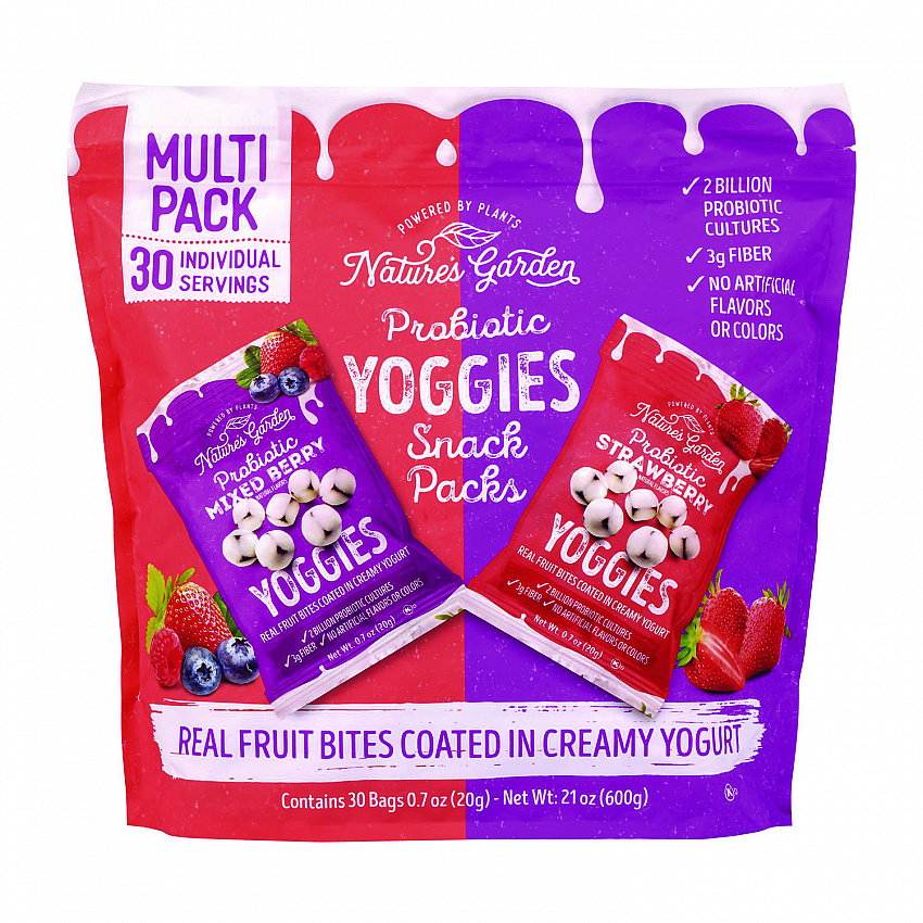 Probiotic Yoggies Variety Snack Pack, Assorted Flavors, 0.7 oz Bag, 30/Carton (22002303)