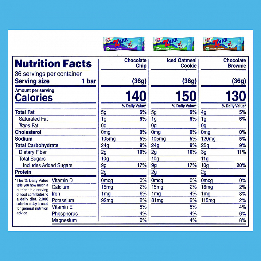 Kid Organic Zbar Granola Bars Variety Pack, Assorted Flavors, 1.27 oz Bar, 36/Carton (22002341)