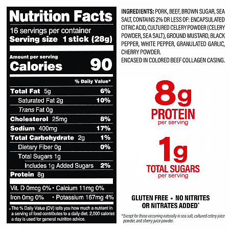 Original Smokehouse Beef and Pork Meat Stick, 1 oz Individually Wrapped, 16/Carton (22002354)