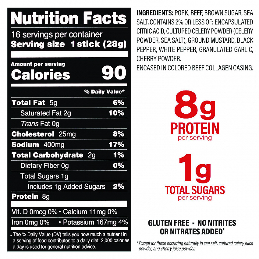 Original Smokehouse Beef and Pork Meat Stick, 1 oz Individually Wrapped, 16/Carton (22002354)