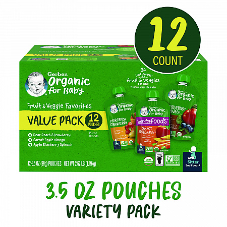 Organic 2nd Foods Baby Food Pouches, Assorted Flavors, 3.5 oz Pouch, 12/Carton (22002367)