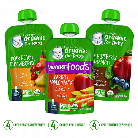 Organic 2nd Foods Baby Food Pouches, Assorted Flavors, 3.5 oz Pouch, 12/Carton (22002367)