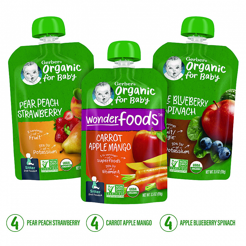 Organic 2nd Foods Baby Food Pouches, Assorted Flavors, 3.5 oz Pouch, 12/Carton (22002367)