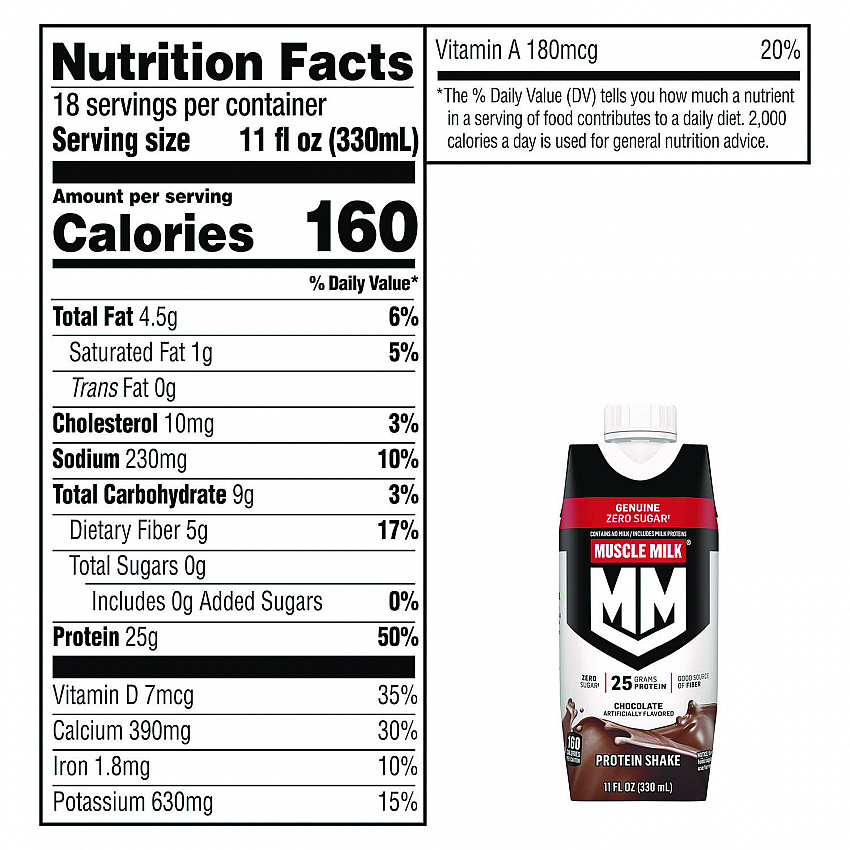 Genuine Chocolate Protein Shake, 11 oz Carton, 18/Carton (22002378)