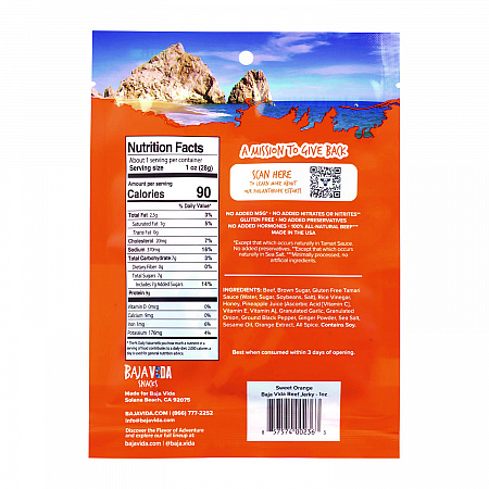 Beef Jerky Sweet Orange Snack Pack, Sweet Orange, 1 oz Packet, 12/Carton (22002306)