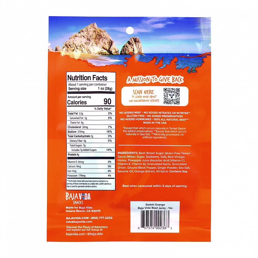Beef Jerky Sweet Orange Snack Pack, Sweet Orange, 1 oz Packet, 12/Carton (22002306)