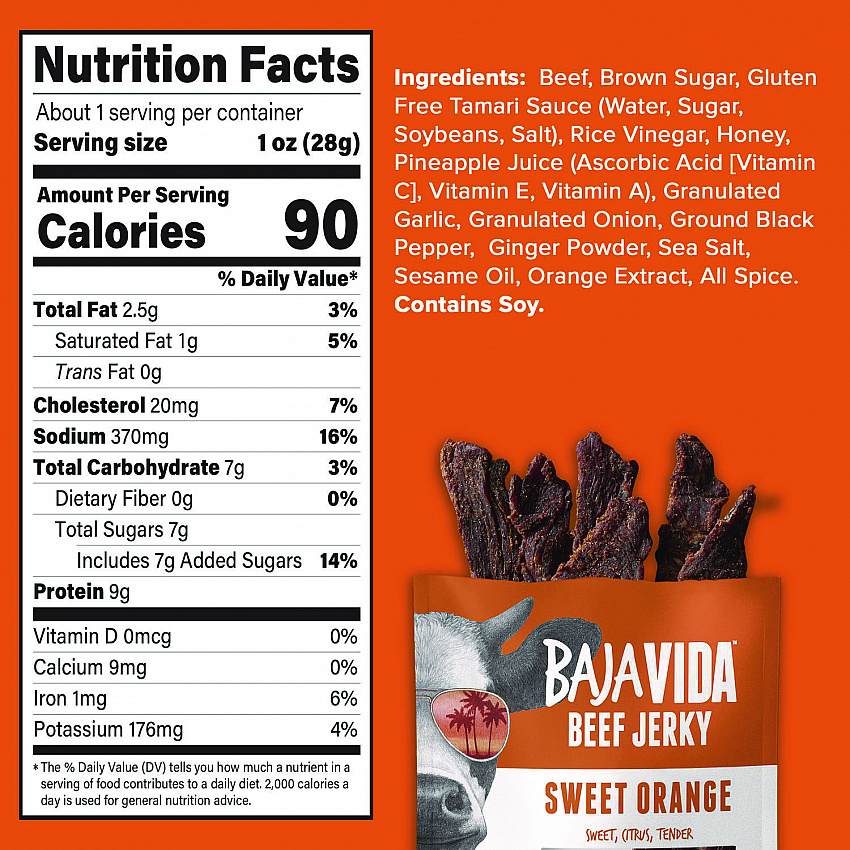 Beef Jerky Sweet Orange Snack Pack, Sweet Orange, 1 oz Packet, 12/Carton (22002306)