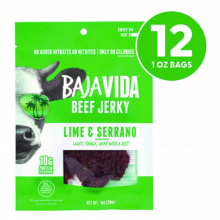 Beef Jerky Lime and Serrano Pepper Snack Pack, Lime and Serrano Pepper, 1 oz Packet, 12/Carton (22002307)
