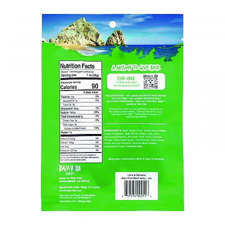 Beef Jerky Lime and Serrano Pepper Snack Pack, Lime and Serrano Pepper, 1 oz Packet, 12/Carton (22002307)