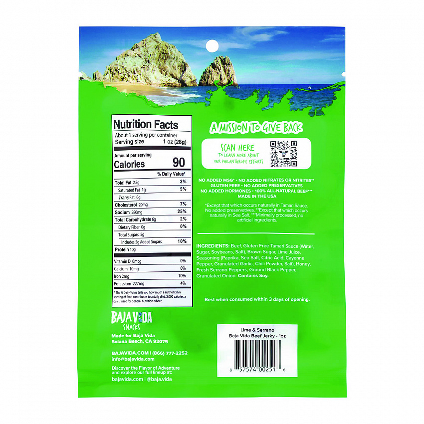 Beef Jerky Lime and Serrano Pepper Snack Pack, Lime and Serrano Pepper, 1 oz Packet, 12/Carton (22002307)