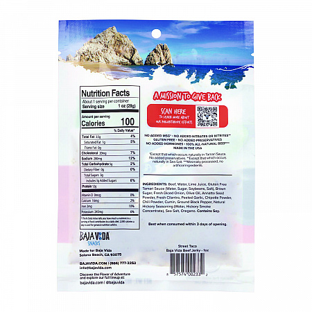 Beef Jerky Street Taco Snack Pack, Street Taco, 1 oz Packet, 12/Carton (22002308)