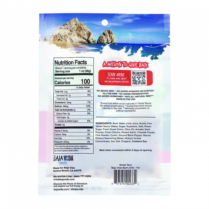 Beef Jerky Street Taco Snack Pack, Street Taco, 1 oz Packet, 12/Carton (22002308)