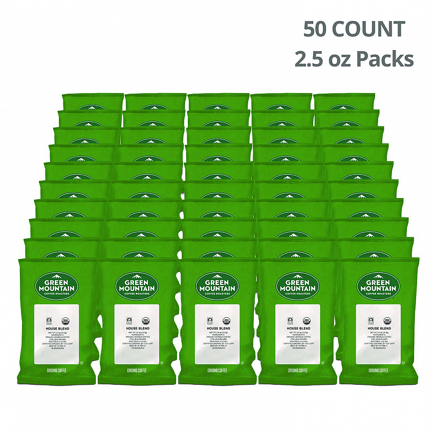 Fair Trade Organic House Blend Coffee, Fractional Packs, 2.5 oz, 50/Carton (4493)