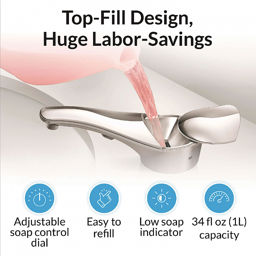 SureFlo Top-Fill Automatic Bulk Foam Soap Dispenser, 34 oz, 2.75 x 6.75 x 3, Polished Chrome (824)