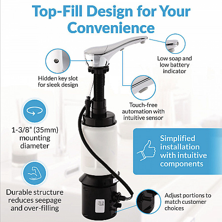 SureFlo Top-Fill Automatic Bulk Foam Soap Dispenser, 34 oz, 2.75 x 6.75 x 3, Polished Chrome (824)