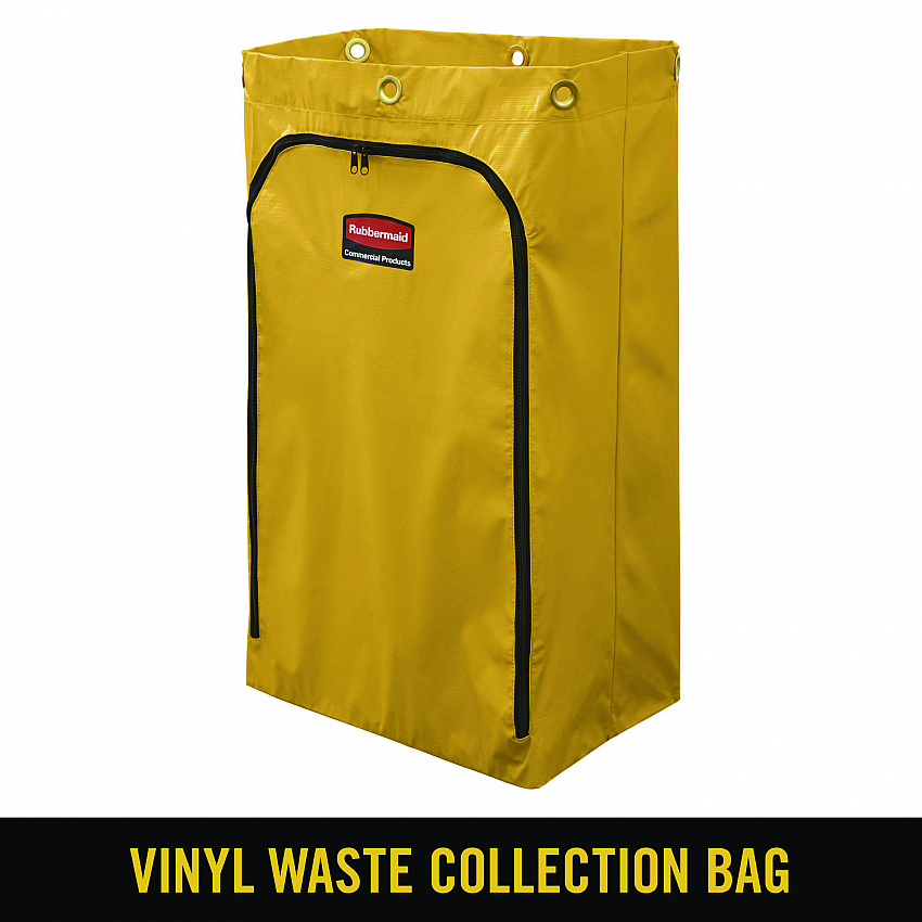Zippered Vinyl Cleaning Cart Bag for Rubbermaid Commercial 6173-88, 24 gal, 17.25" x 10.5" x 30.5", Yellow (1966719)