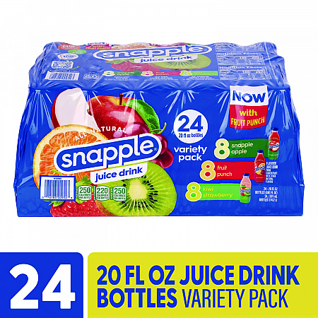 Juice Drink Variety Pack, Snapple Apple, Fruit Punch, Kiwi Strawberry, 20 oz Bottle, 24/Carton (22000813)