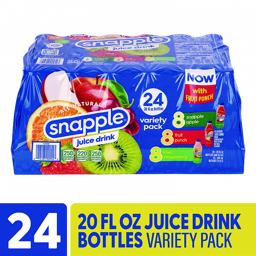 Juice Drink Variety Pack, Snapple Apple, Fruit Punch, Kiwi Strawberry, 20 oz Bottle, 24/Carton (22000813)