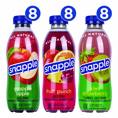 Juice Drink Variety Pack, Snapple Apple, Fruit Punch, Kiwi Strawberry, 20 oz Bottle, 24/Carton (22000813)