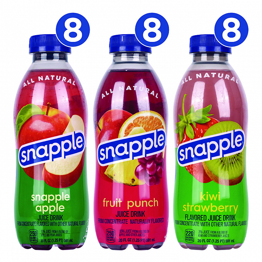 Juice Drink Variety Pack, Snapple Apple, Fruit Punch, Kiwi Strawberry, 20 oz Bottle, 24/Carton (22000813)