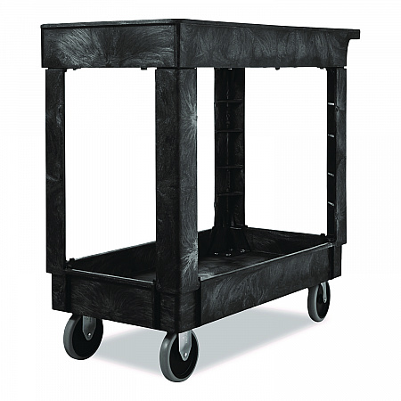 Heavy-Duty Flat-Handle Maintenance/Utility Cart, Plastic, 2 Shelves, 500 lb Capacity, 34.13