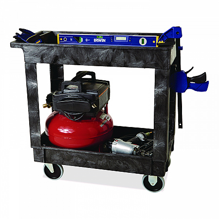Heavy-Duty Flat-Handle Maintenance/Utility Cart, Plastic, 2 Shelves, 500 lb Capacity, 34.13