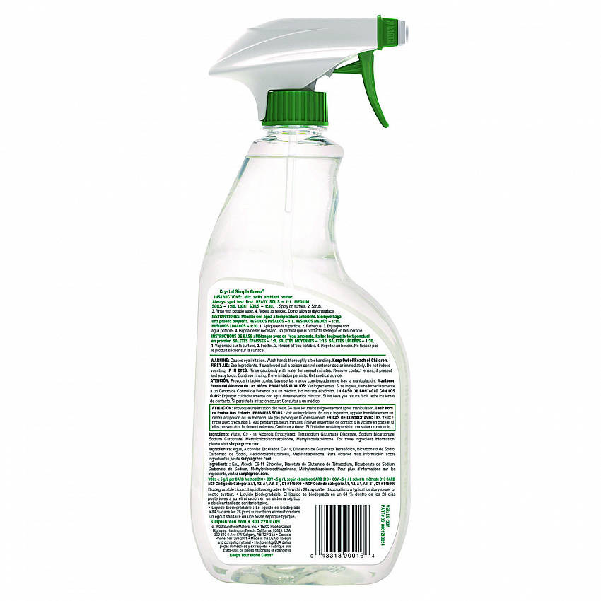 Crystal Industrial Cleaner/Degreaser, 24 oz Spray Bottle, 12/Carton (19024)