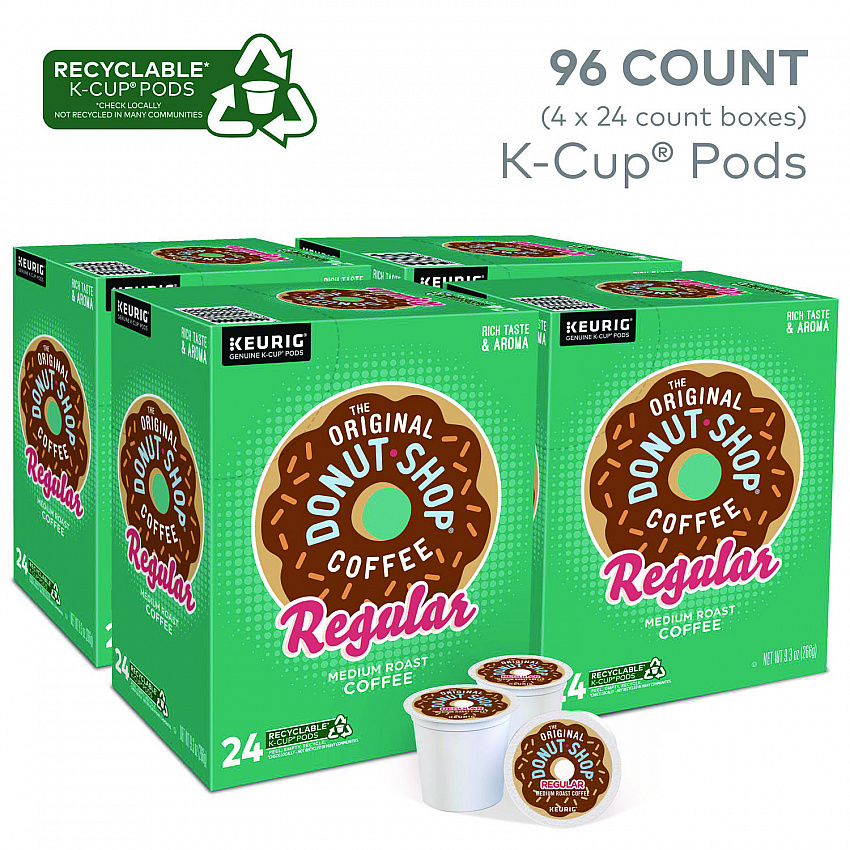 Donut Shop Coffee K-Cups, Regular, 96/Carton (60052101CT)