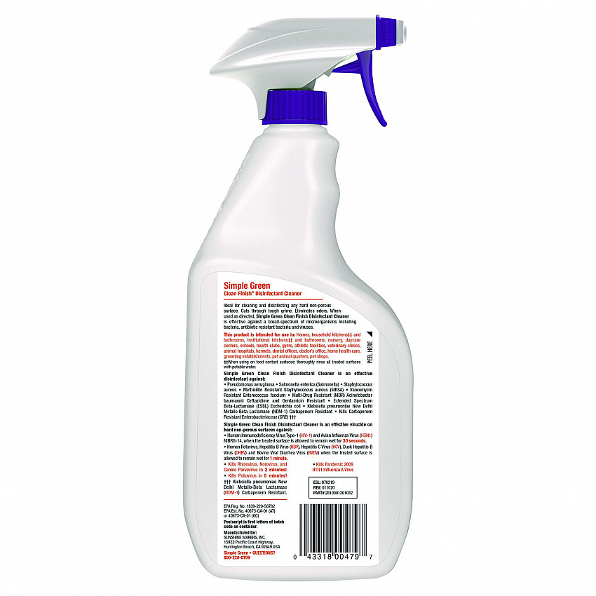 Clean Finish Disinfectant Cleaner, Herbal Scent, 32 oz Spray Bottle, 12/Carton (01032)