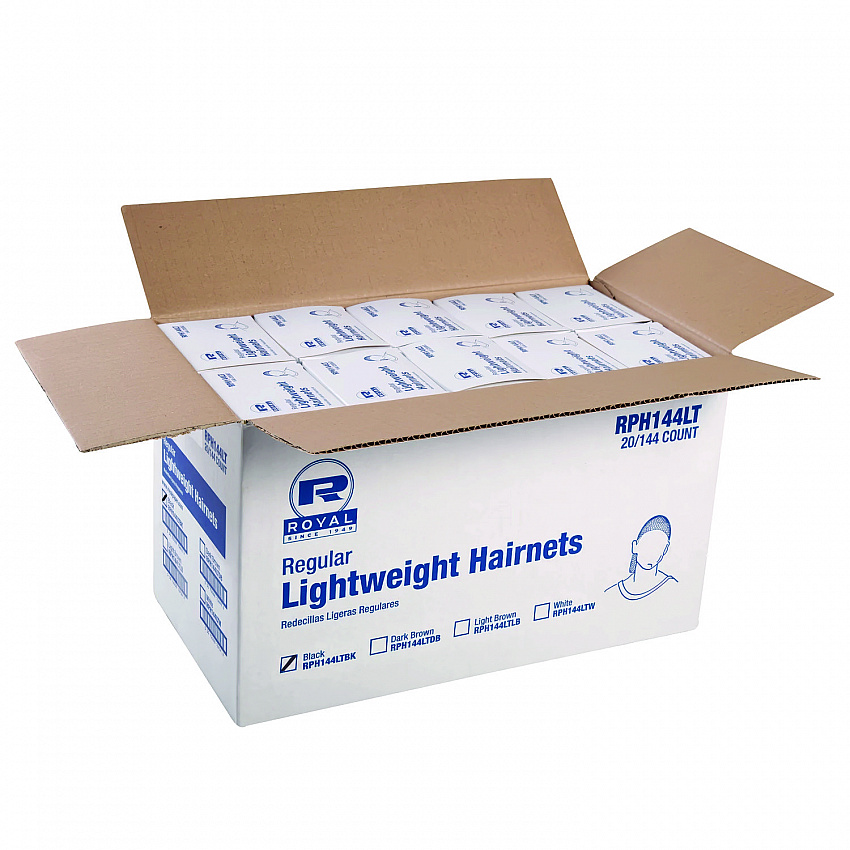 Lightweight Latex-Free Hairnets, Nylon, 24", Black, 144/Box, 20 Boxes/Carton (RPH144LTBK)