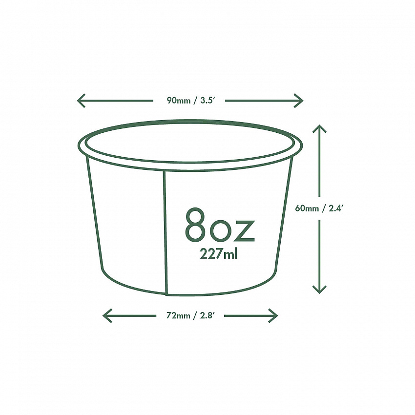 Soup Containers, 8 oz, 3.5" Diameter x 2.4" h, White/Green, Paper, 1,000/Carton (SC08G)