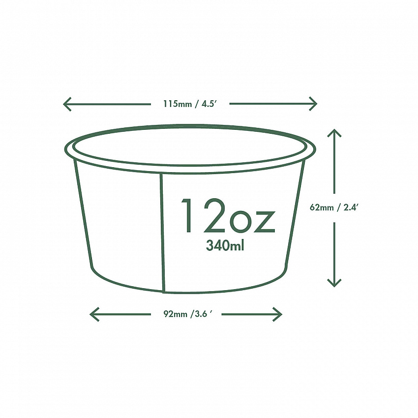 Soup Containers, 12 oz, 4.5" Diameter x 2.5" h, White/Green, Paper, 500/Carton (SC12G)