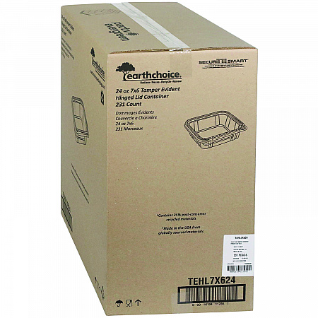 EarthChoice Tamper Evident Recycled Hinged Lid Deli Container, 24 oz, 7.25 x 6.37 x 2, Clear, Plastic, 231/Carton (TEHL7X624)