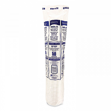 Double Sided Poly (DSP) Paper Cold Cups, 16 oz, White, 50 Cups/Sleeve, 20 Sleeves/Carton (RP16P2050)