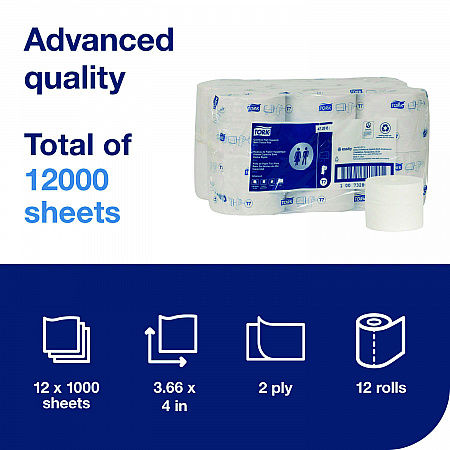 Advanced Coreless High Capacity Bath Tissue, 2-Ply, White, 1,000 Sheets/Roll, 12 Rolls/Carton (472881)
