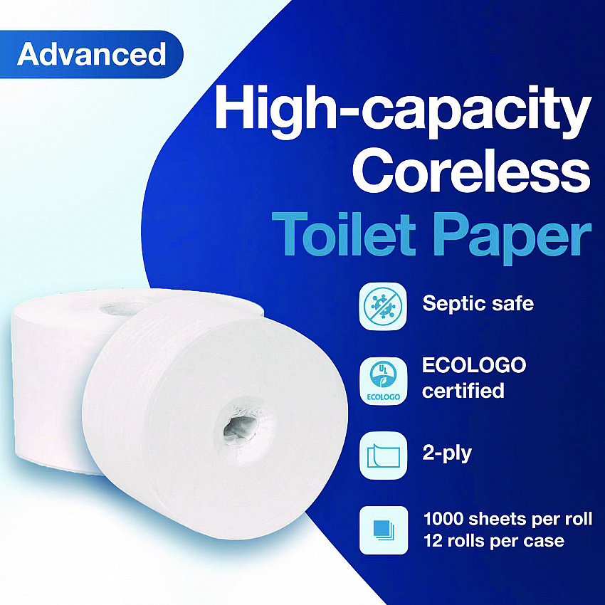 Advanced Coreless High Capacity Bath Tissue, 2-Ply, White, 1,000 Sheets/Roll, 12 Rolls/Carton (472881)