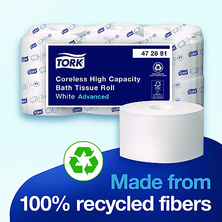 Advanced Coreless High Capacity Bath Tissue, 2-Ply, White, 1,000 Sheets/Roll, 12 Rolls/Carton (472881)