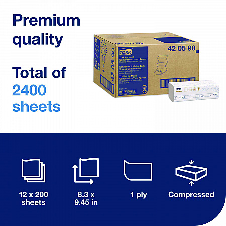 Xpress Compressed Multifold Hand Towels, 1-Ply, 8.3 x 9.45, White, 200/Pack, 12 Packs/Carton (420590)