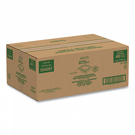ClearPac SafeSeal Tamper-Resistant/Evident Containers, Flat Lid, 4 oz, 3.72 x 4.2 x 1.41, Clear, 100/Pack, 4 Packs/Carton (CH4DEF)