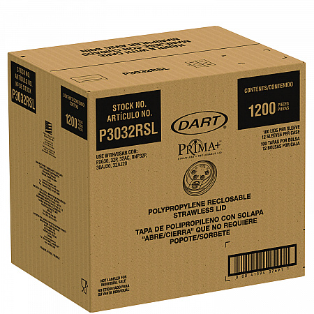 Prima Strawless Plastic Lids, Fits 30 oz to 32 oz Cold Cups, Clear, 100/Sleeve, 12 Sleeves/Carton (P3032RSL)