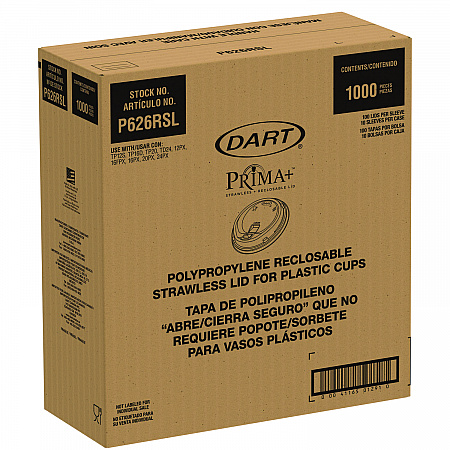 Prima Strawless Plastic Lids, Fits 12 oz to 26 oz Cold Cups, Clear, 100/Sleeve, 10 Sleeves/Carton (P626RSL)