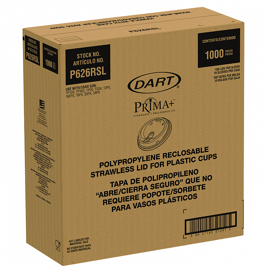 Prima Strawless Plastic Lids, Fits 12 oz to 26 oz Cold Cups, Clear, 100/Sleeve, 10 Sleeves/Carton (P626RSL)